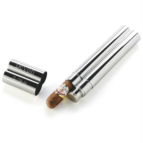 Personalized Stainless Steel Cigar Case-Flask Combo