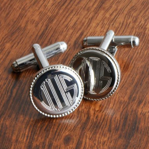 Personalized Silver Round Beaded Cufflinks