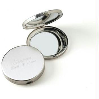 Personalized Round Brushed Chrome Compact Mirror