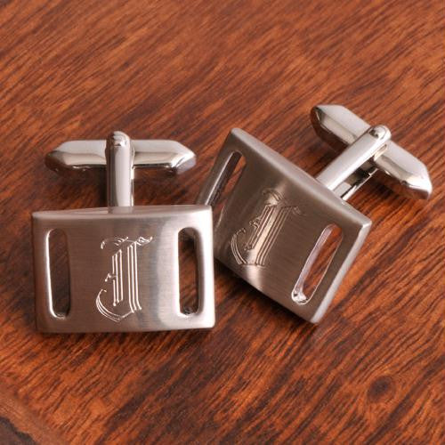 Personalized Marlon Brushed Silver Cufflinks