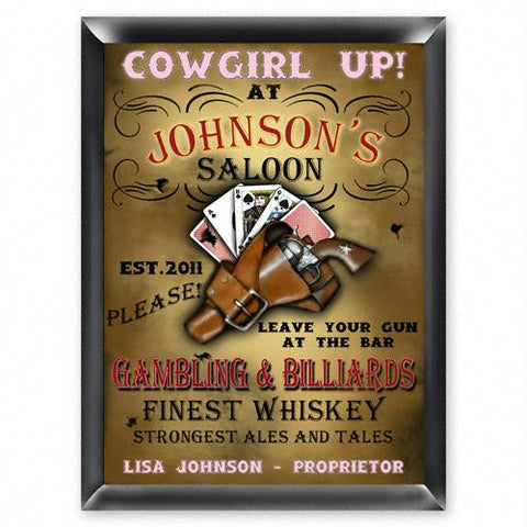 Personalized Cowgirl Saloon Pub Sign