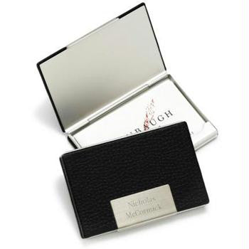 Personalized Black Leather Business Card Case