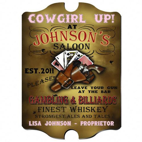 Vintage Personalized Cowgirl Saloon Pub Sign