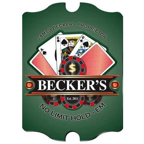 Vintage Personalized "Texas Hold-Em" Poker Pub Sign