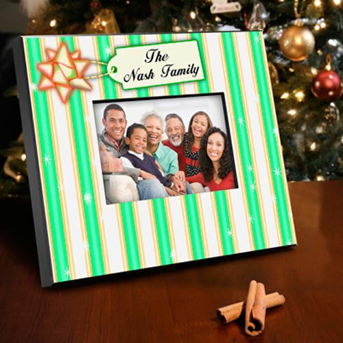 Personalized Green Stripes Holiday Picture Frame