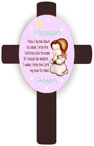 Personalized Girl's Bedtime Prayer Cross - Brunette