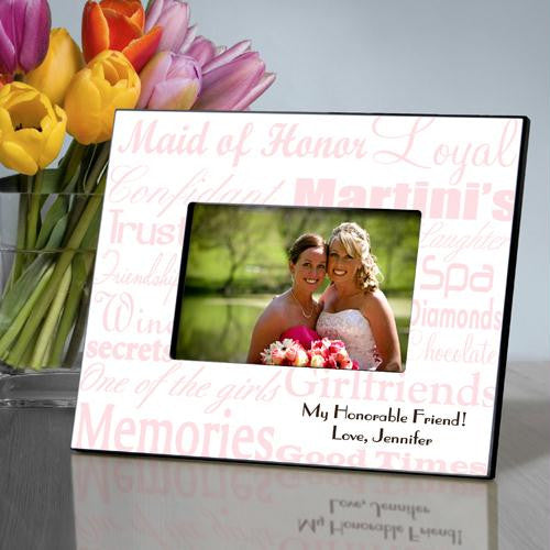 Pink on White Maid of Honor Picture Frame