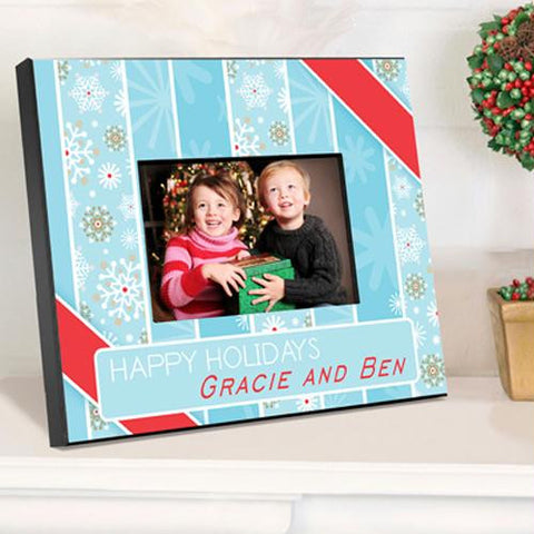 Personalized Snowflakes and Stripes Holiday Picture Frame