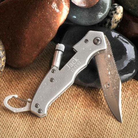 Personalized Klondike Lockback Knife with Flashlight