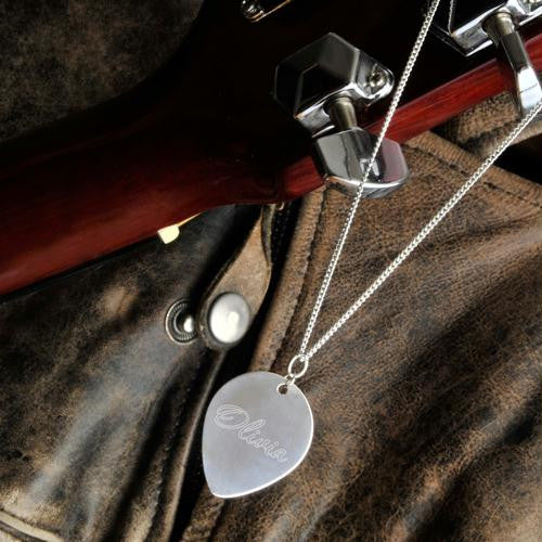 Personalized Sterling Guitar Pick Necklace