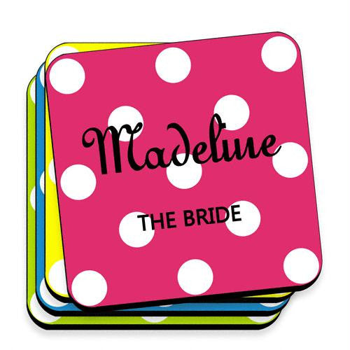 Multi Color Personalized Polka Dot Coaster Set