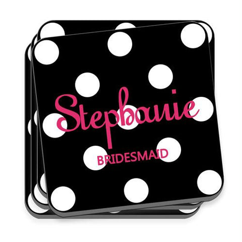 Onyx Personalized Polka Dot Coaster Set