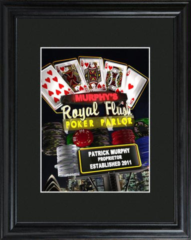 Personalized Marquee Nighttime Royal Flush Poker Framed Print