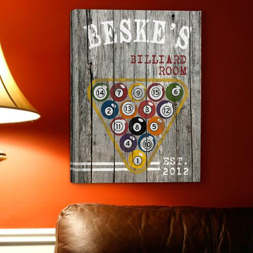 Personalized Billiards Man Cave Canvas Print