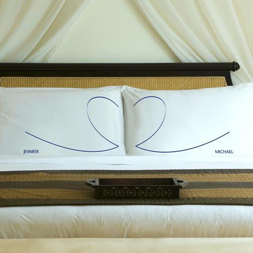 Personalized Blue Royals Heartstrings Pillow Case Set