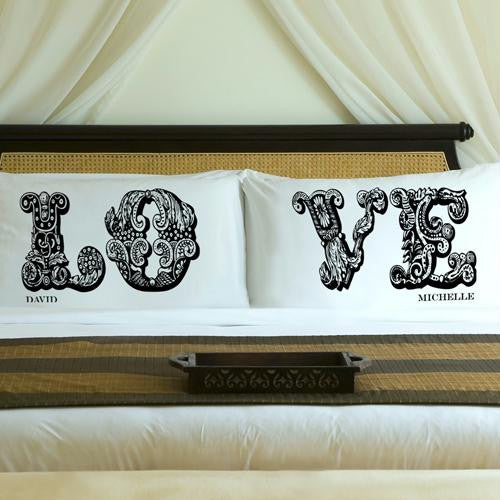 Personalized Midnight Black LOVE Connection Pillow Case Set