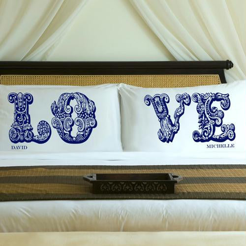 Personalized Blue Royals LOVE Connection Pillow Case Set