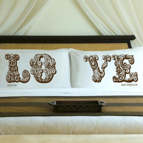 Personalized Truffle Brown LOVE Connection Pillow Case Set