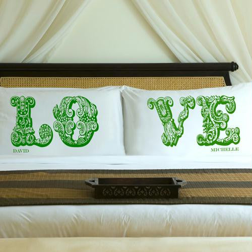 Personalized Garden Green LOVE Connection Pillow Case Set