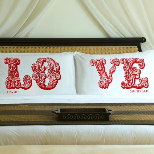 Personalized Romantic Red LOVE Connection Pillow Case Set