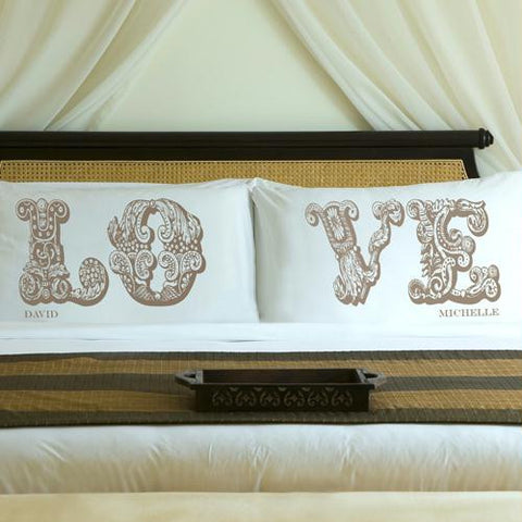 Personalized Shimmering Sand LOVE Connection Pillow Case Set